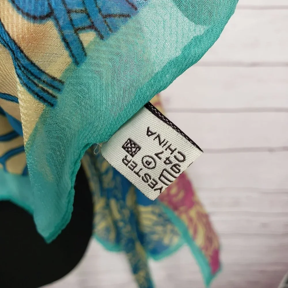 Vintage Space‎ Age Women's Scarf Multicolor Pink Blue Green Floral Sheer Striped